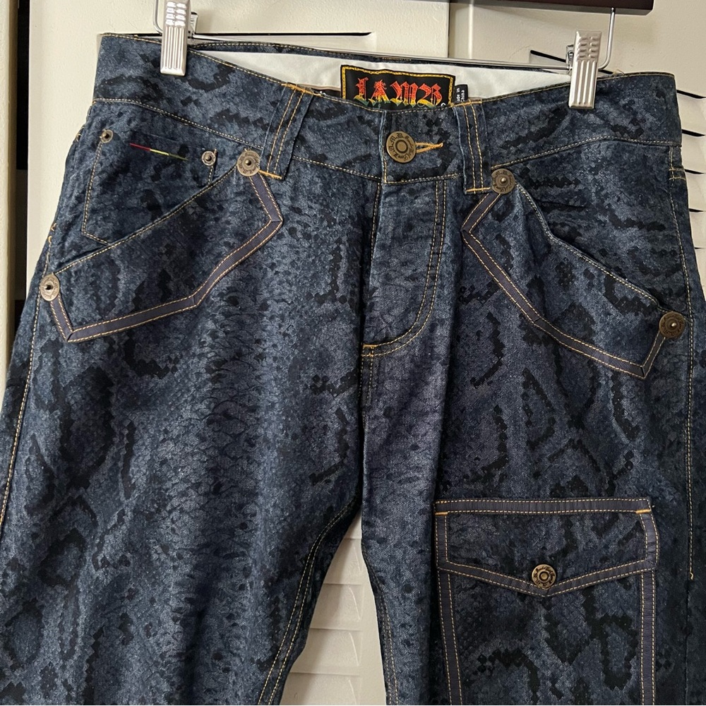 L.A.M.B. Snake Print Dark Blue High Heeled Jeans